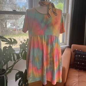 *PLUS SIZE* tie dye babydoll dress with pockets